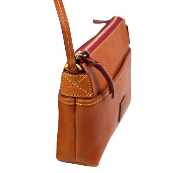 Dooney & Bourke TAN BROWN REAL LEATHER LOGO XBODY SHOULDER BAG MESSENGER HANDBAG - Picture 4 of 16
